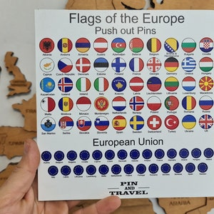 AGGIORNAMENTO Spille Bandiera Europa Paesi Spingi Mappa Adesivo Colorato Legno