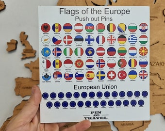 UPDATE Pins Flag Europe Countries Push Map Wooden Colorful Sticker