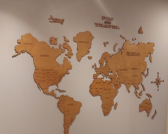 World Map Wall Art for HOME OFFICE NURSERY Wooden World Map with Countries World Map Push Pin Anniversary Gift Housewarming Gift