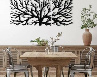 Wooden Tree 3D Wall Sculpture, 3 Peaces Panel Home Decor