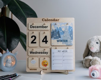 Ewiger Kalender Tischkalender Montessori Kalender 2023 Kalender Kalender aus Holz Geburtstag Geschenk Homeschool Planer Lernwerkzeug