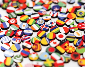 20mm Pins Flag World Countries Push Map Wooden Colorful