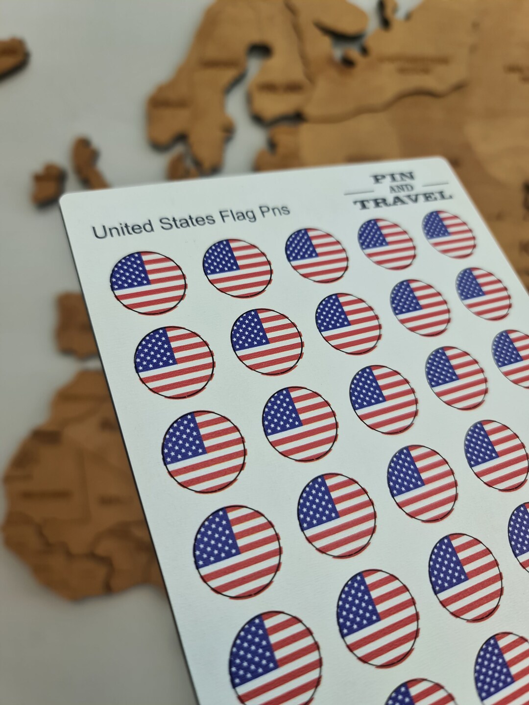 USA 50 Pins Flag Country Push Map Wooden Colorful Sticker Magnetic - Etsy