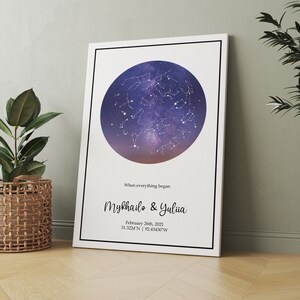 Carte des étoiles de bébé canva Ciel nocturne Astronomie personnalisée Carte des étoiles Modèle de cadeau de mariage par date Canva Cadeau Carte des étoiles Cadeau de douche