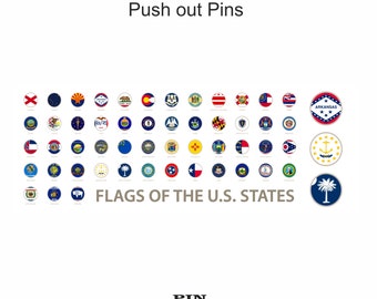 USA States Flags Push Pins Adhesive Sticker Wooden Map World Map