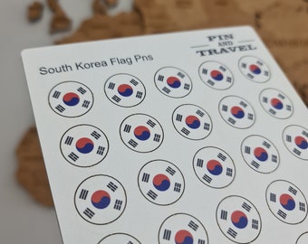 South Korea 50 Pins Flag Country Push Map Wooden Colorful Sticker Magnetic