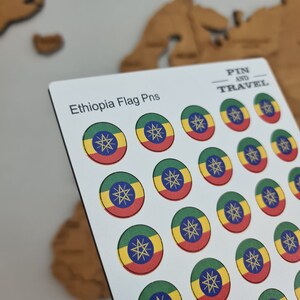 Adesivo colorato in legno con bandiera dell'Etiopia da 50 pin, mappa magnetica