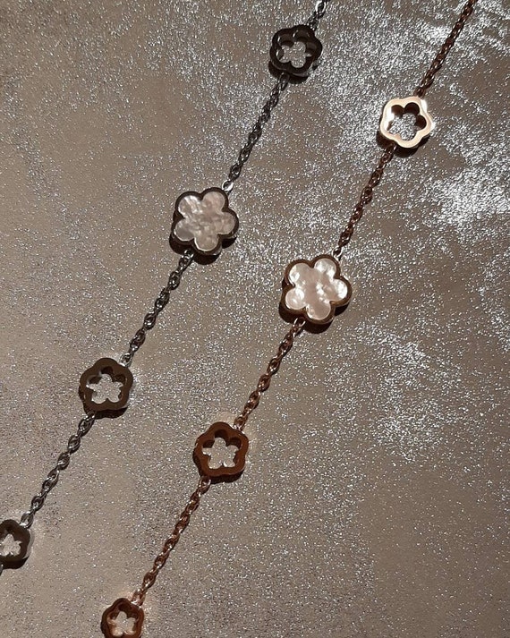 Leaf Clover Bracelet Mother of Pearl Clover Set Silver Clover