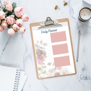 Hourly DAILY PLANNER digital download, daily planner printable, daily planner digital, daily planner sheets, daily planner page Rose A-10