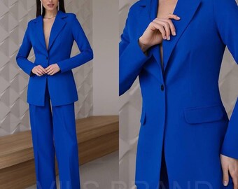 Women Royal Blue Pleated Straight Pants