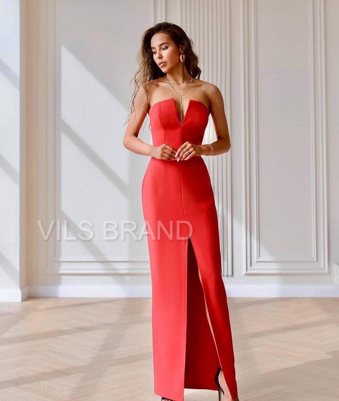 Wine Red Modest Corset Maxi Dress for Women | Elegant Lace-Up Maxi Dress – YEZWE