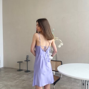 Lilac slip mini dress, 90s slip dress, bridesmaid nightgown, silk satin mini dress, open back dress image 10