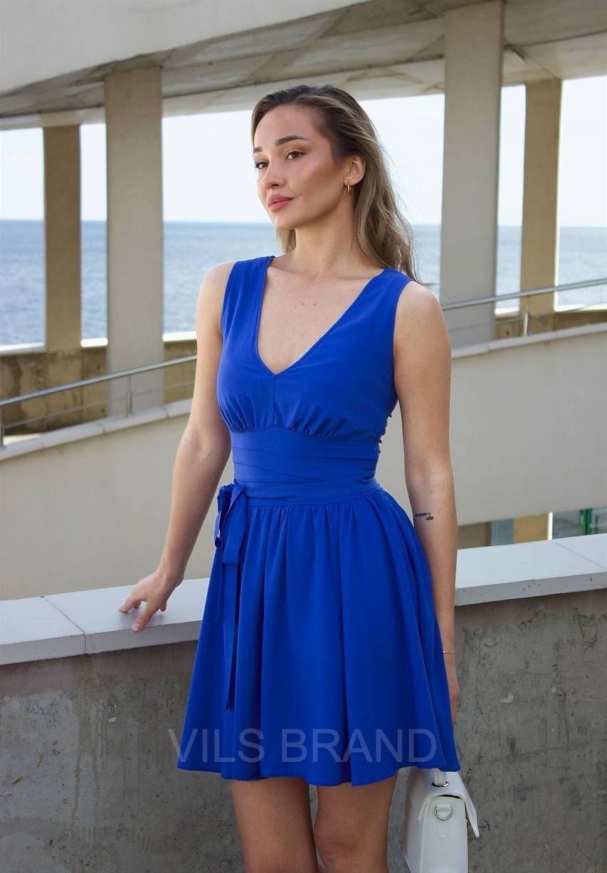Summer Dress with White Collar and White under-dress Shorts
