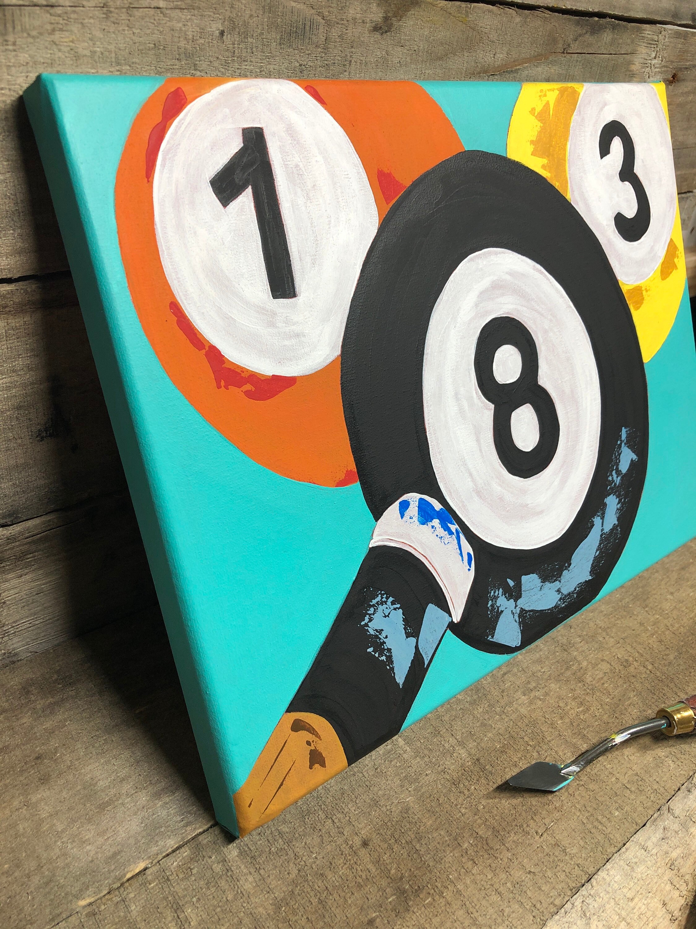 Painting of Pool Cue Painting of Pool Balls Pool Art Etsy