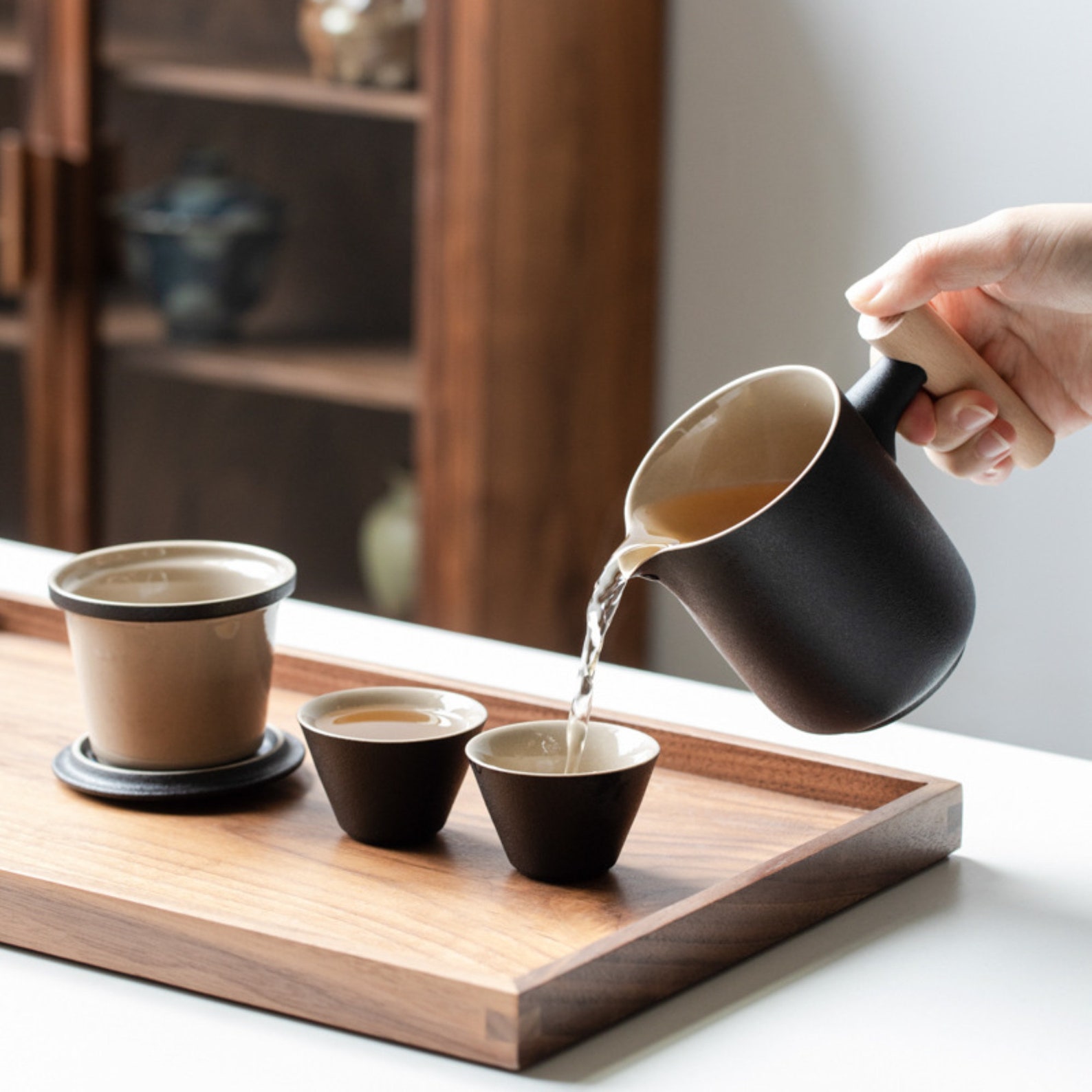 Travel tea set Ceramic Cup log handle portable teacup Etsy