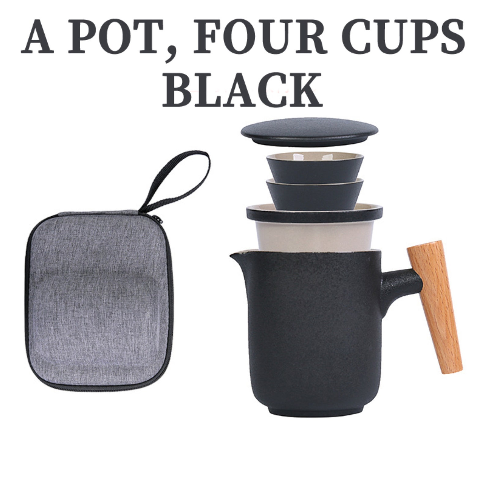 Travel tea set Ceramic Cup log handle portable teacup Etsy