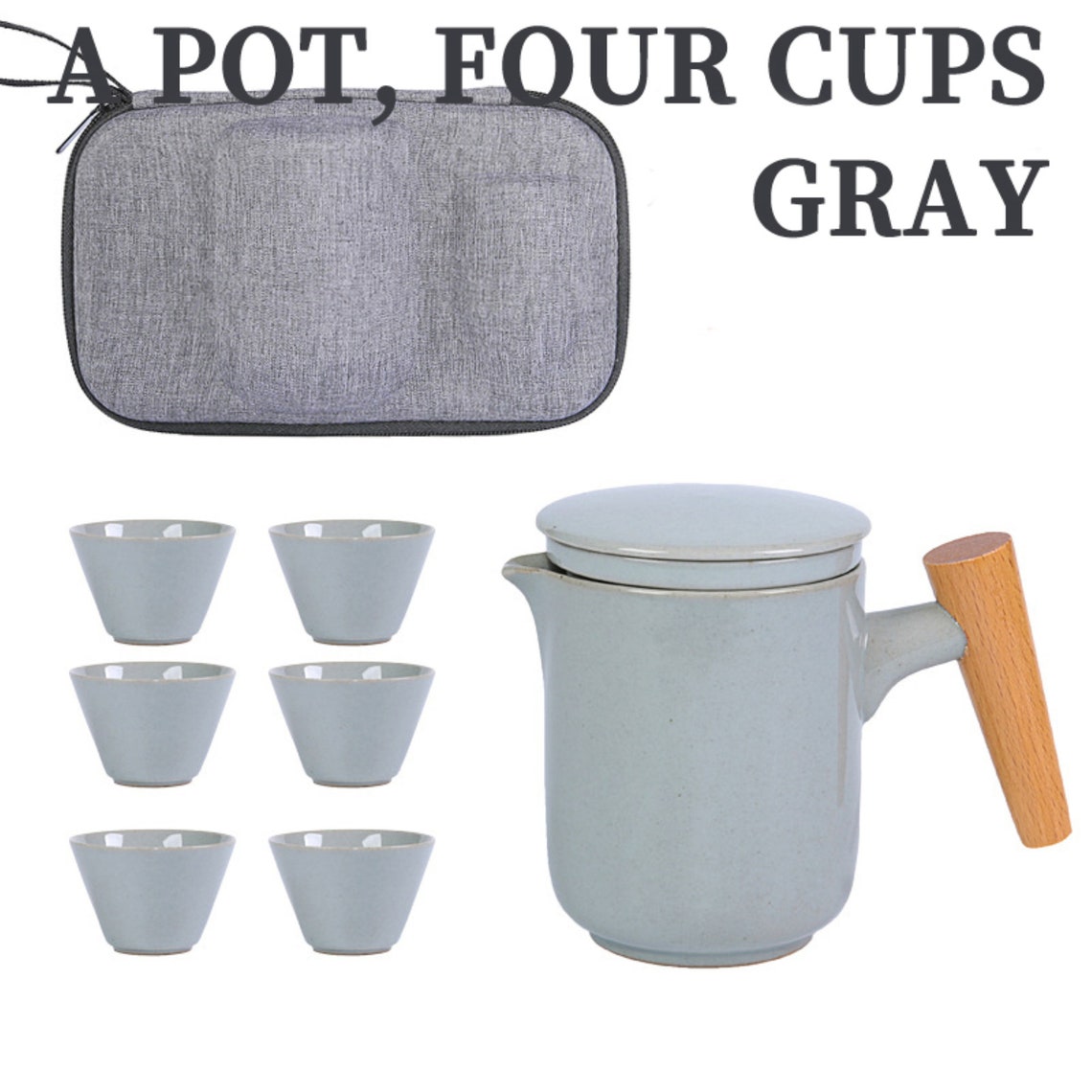 Travel tea set Ceramic Cup log handle portable teacup Etsy