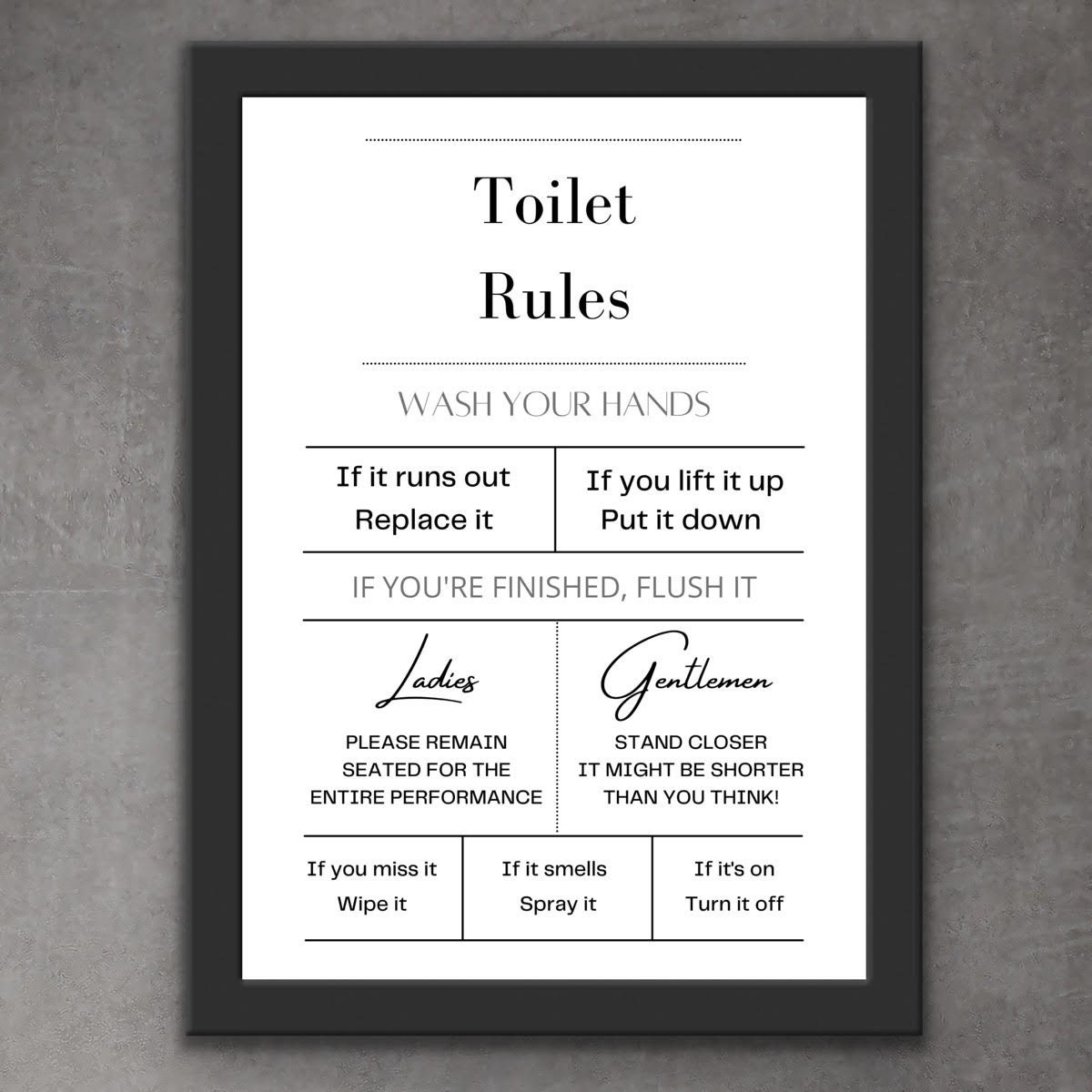 Toilet Rules Printable Poster