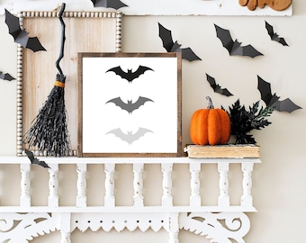 Halloween Printable, Fall Minimal Wall Art, Bat Print Download, Black and White Sign, Simple Farmhouse Decor, Modern Neutral Printable Art