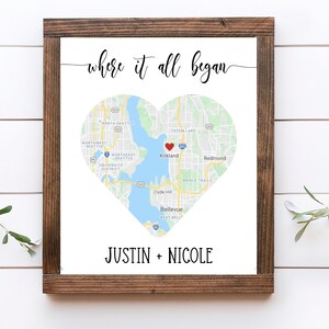 Anniversary Gift for Him, Map Where It All Began, Personalized Gift for Boyfriend, Christmas gift for him, Valentine&#39;s gift for Husband