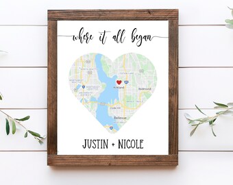 Anniversary Gift for Him, Map Where It All Began, Personalized Gift for Boyfriend, Christmas gift for him, Valentine's gift for Husband