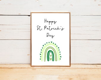 St. Patrick's Day Printable Art, "Happy St. Patrick's Day", Green Rainbow, Printable Digital Print, 6 sizes, INSTANT DOWNLOAD