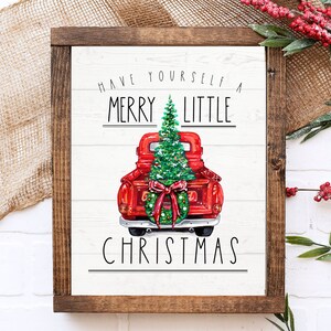 Merry Christmas wall art, Christmas tree print, Farmhouse Christmas sign print, Christmas layering sign, Red Truck Christmas printable