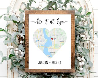 Valentine Gift for Him, Anniversary map sign, Personalized gift for husband, Where it all began sign print, Custom name sign