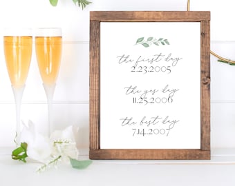 Valentine Gift for Him, Anniversary date sign, Personalized gift for husband, First Yes Best sign print, Custom date sign, Wedding date sign
