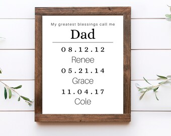 Valentine gift for him, My greatest blessings call me dad sign, Sign with children's names gift for dad, Greatest blessings wall art