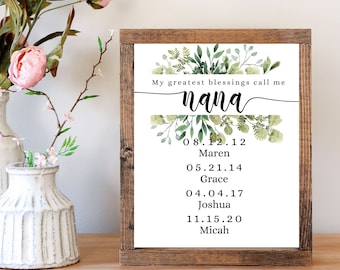 My Greatest Blessings Call Me Gran, Sign with children's names gift for grandma, Greatest blessings wall art, Mother's day gift