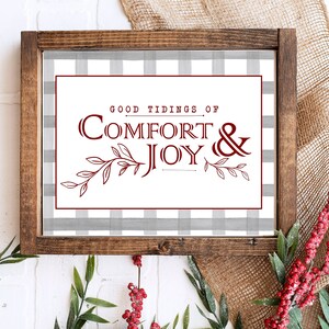 Arte de pared de Navidad, Letrero de Navidad de comodidad y alegría, Decoración de pared de vacaciones, Imprimible de Navidad, Letrero de granja de Navidad, Decoración de vacaciones rústicas