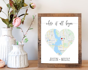 Christmas Gift for Him, Map Where It All Began, Personalized Gift for Husband, Anniversary Present For Him, Valentine's Gift For Her
