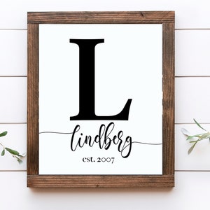 Personalized family name sign, Established family sign print, Last name monogram sign, Custom family name sign, Family name anniversary gift