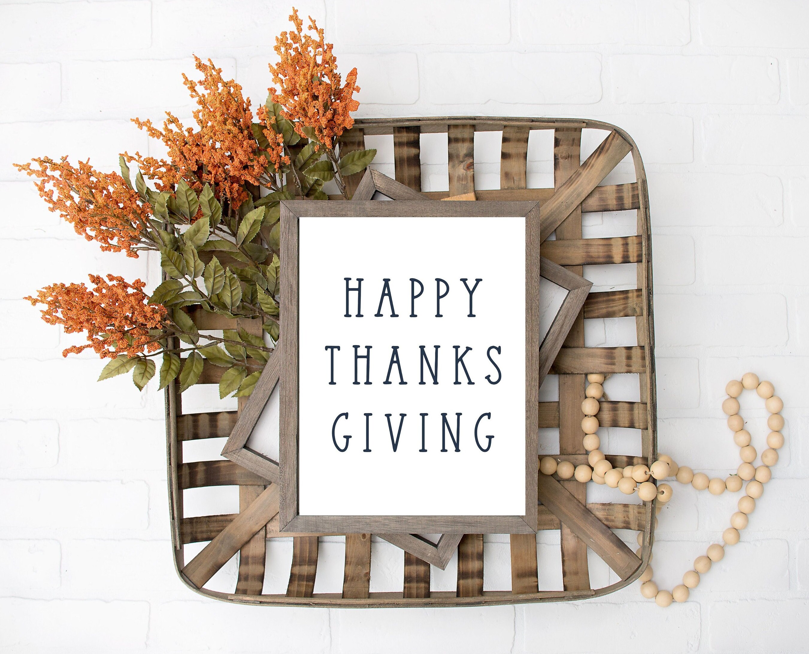 Thanksgicing Sign Happy Thanksgiving Sign Printable, Farmhouse Thanksgiving Wall Decor ...
