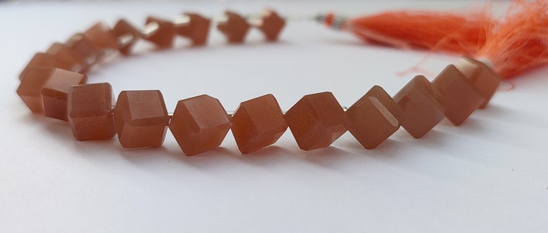 natural pink moonstone crown cut corner drill cube shape beads