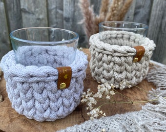 Crocheted lantern • Boho tealight holder • Boho decoration