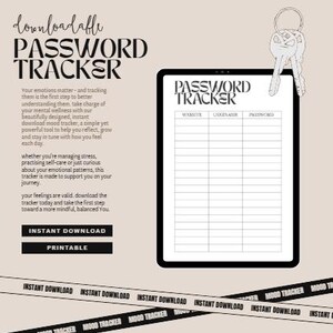 Printable Password Tracker | Digital Instant Download Template For Easy Account Organisation
