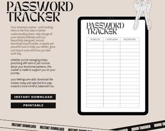 Printable Password Tracker | Digital Instant Download Template For Easy Account Organisation