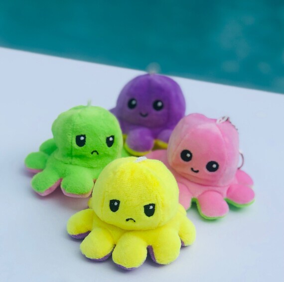 Reversible Plush Octopus Keychain flips from Sad to Happy Etsy