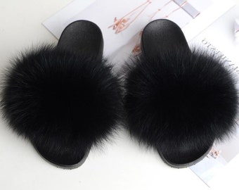 coco chanel fur slides