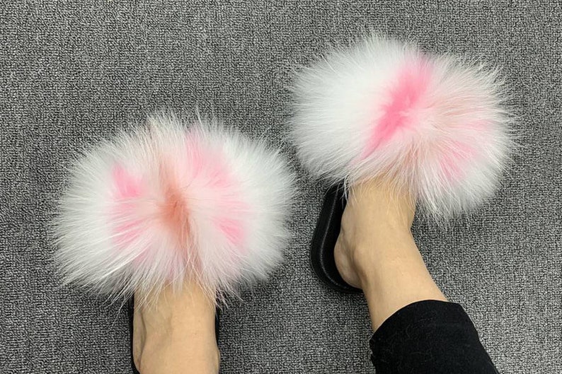 White Max 47% OFF Pink Raccoon real Natural slides New popularity fur S raccoon Summer