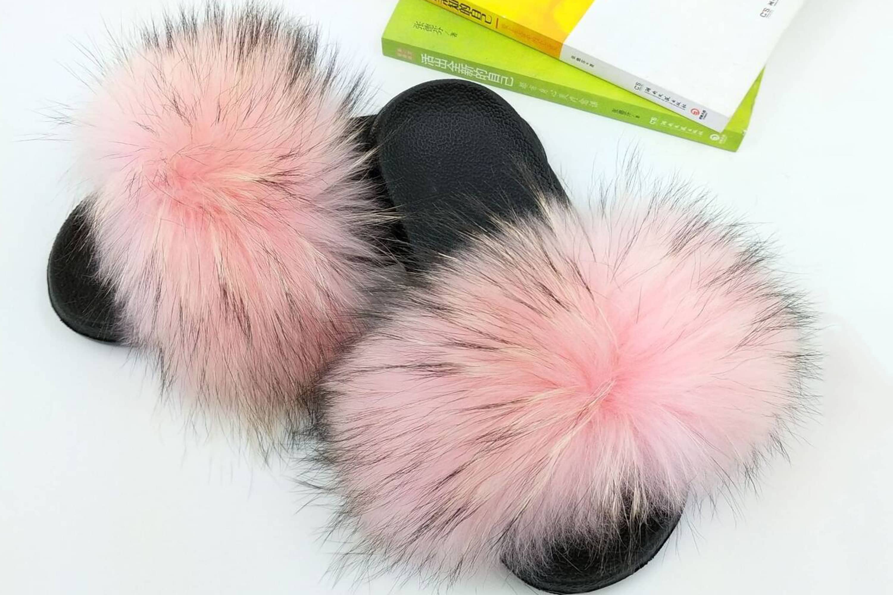 Shoes, 9 Mink Fur Slides Black Pale Pink