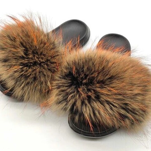 racoon fur slides