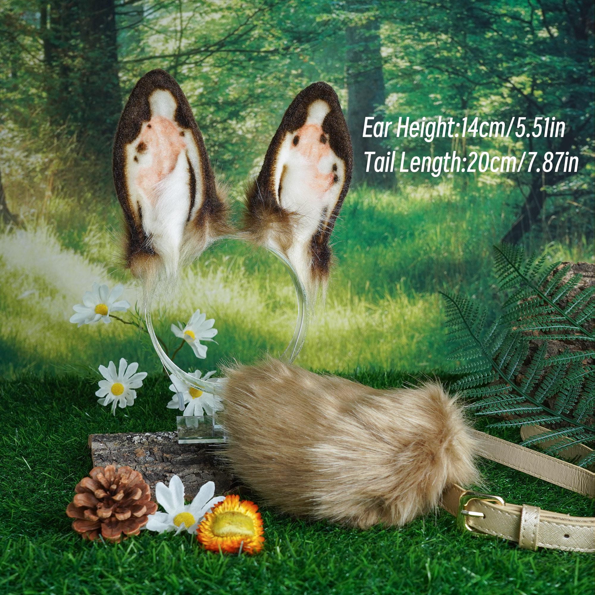 Artificial Fur-Chocolate Brown Rabbit Plush Fursuit Ears and Tail- Cosplay  Customized-Fox ear and tail -leopard ear and tail-gift for host