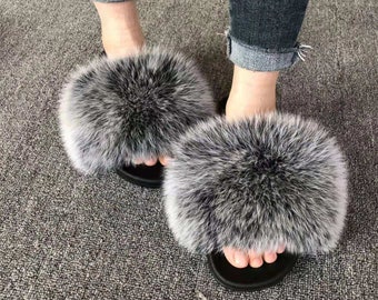 white fur slides womens