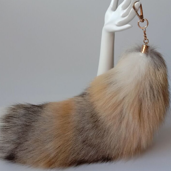 Brown Fox tail keychain Real fur keychain Real fox fur tail Cute plush tail keychain