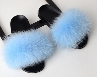 royal blue fur slides