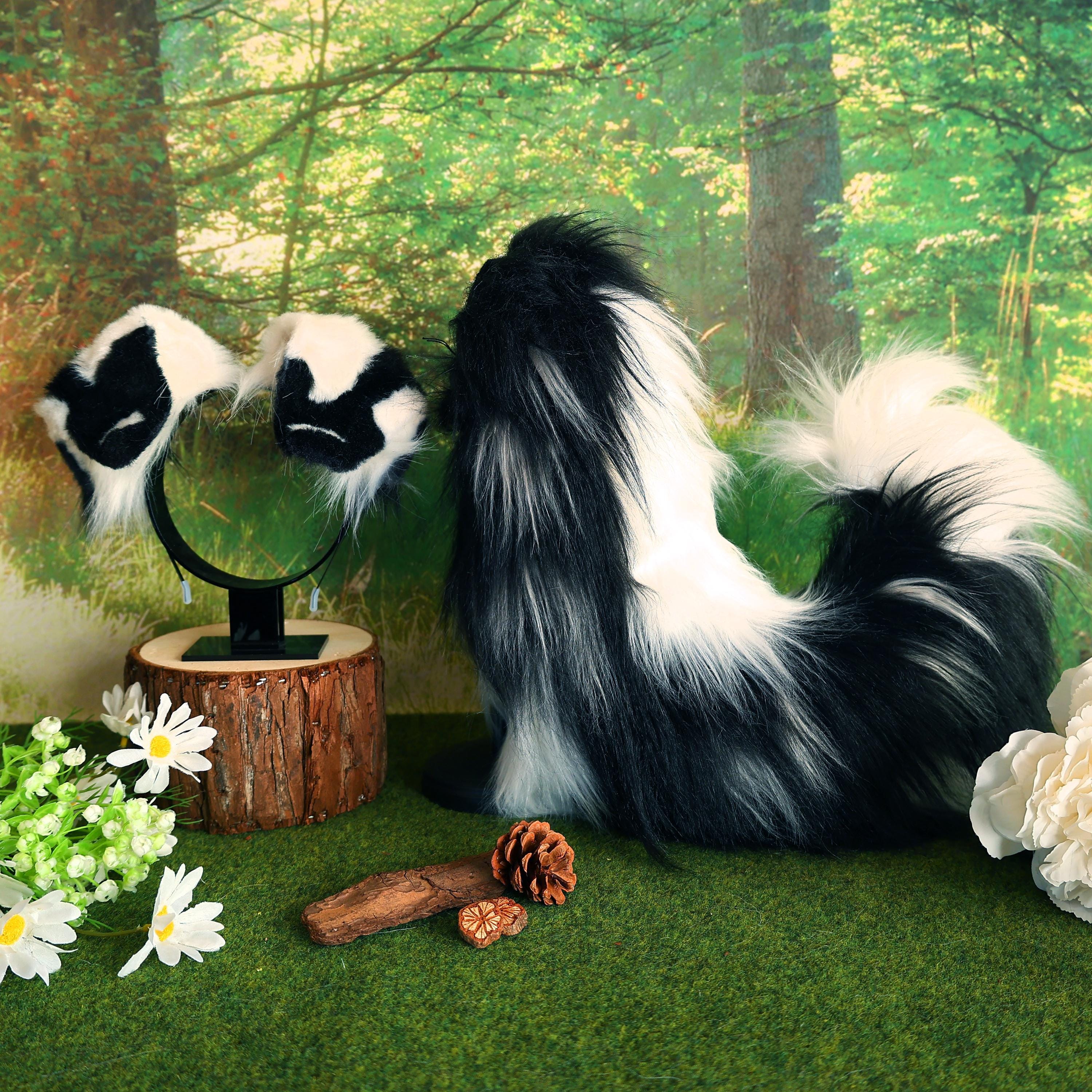 Black White Brown Faux Fur Puppy Ears and Tail Set, Kids Dog Costume Cosplay, Enchanted Forest Woodland Dress Up Toy, Fairycore Gift