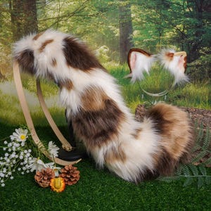 Bandeau avec oreilles en fourrure artificielle New calicot, oreilles et queue en peluche - Cosplay sur mesure - oreille de chat, queue de chat - queue de Therian - kemonomimi